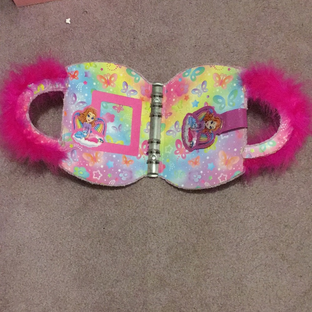 Fuzzy velvet Velcro Lisa Frank Angel Butterfly Hot Pink Binder - Picture 3 of 9
